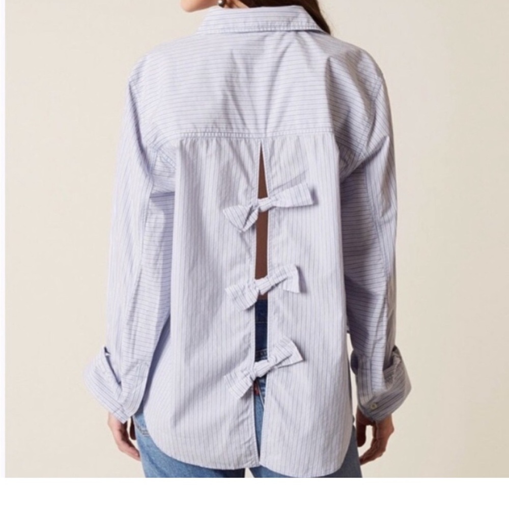 Free People Striped Blouse with Bow Details